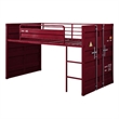 Pemberly Row Twin Loft Bed with Metal Frame Ladder and Slide in Red
