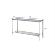 Pemberly Row Glass Top Sofa Table with Textured Obround Shelf in Silver