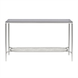 Pemberly Row Glass Top Sofa Table with Textured Obround Shelf in Silver