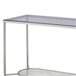 Pemberly Row Glass Top Sofa Table with Textured Obround Shelf in Silver