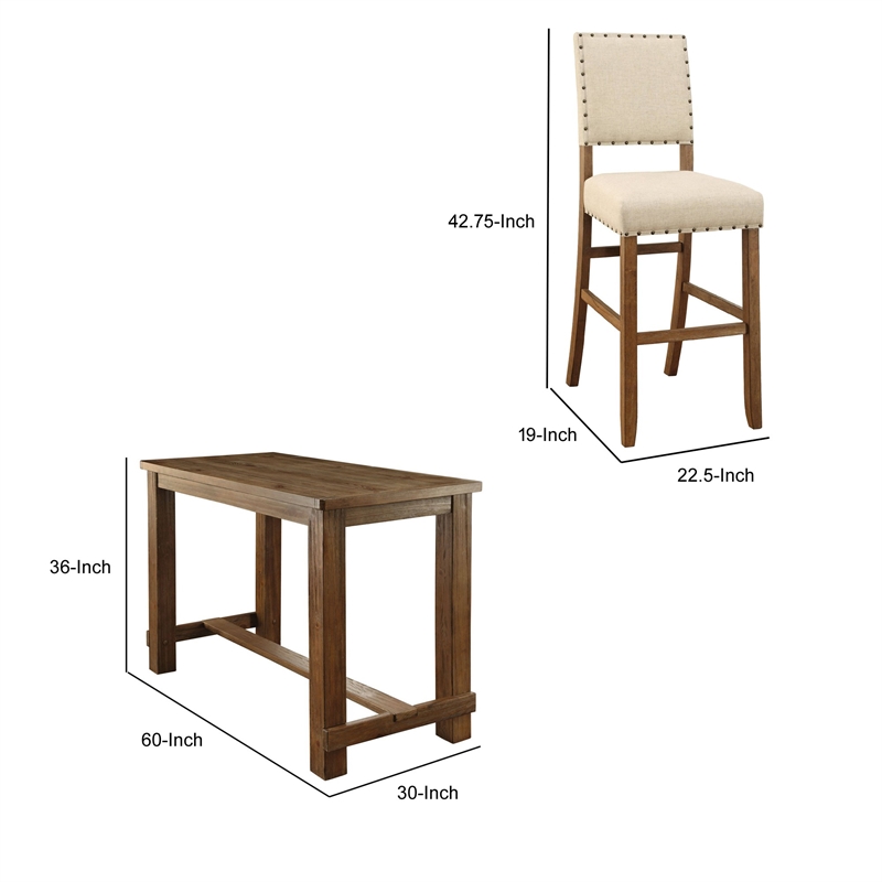 Pemberly Row Counter Height Dining Table Set with Center Beam in Brown and Beige