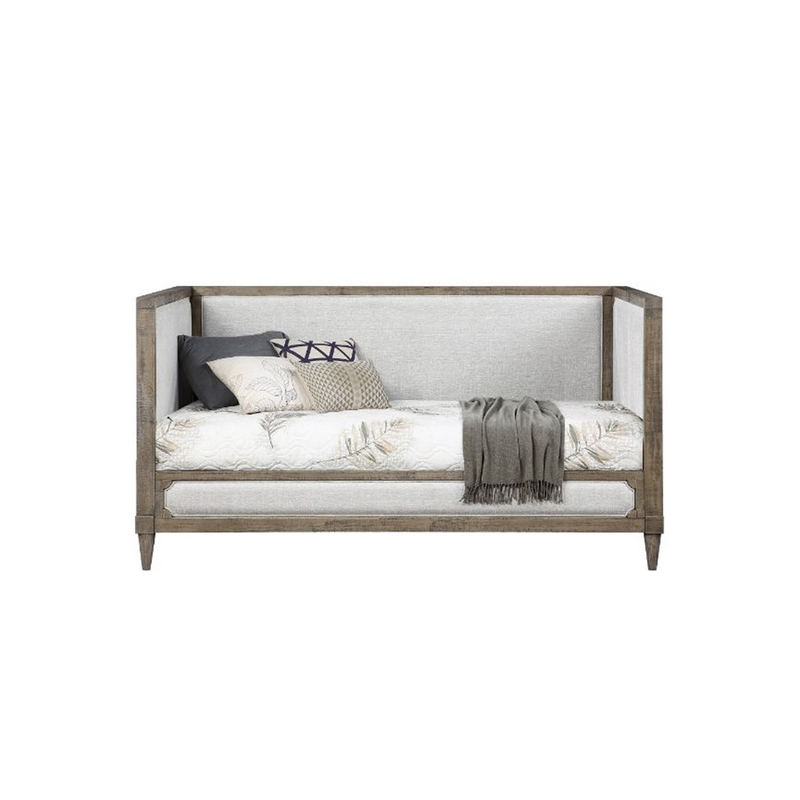 Pemberly Row Composite Wood Daybed with Fabric Upholstery & Carvings in Brown