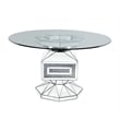 Pemberly Row Round Glass Top Dining Table with Mirrored Pedestal Base in Silver