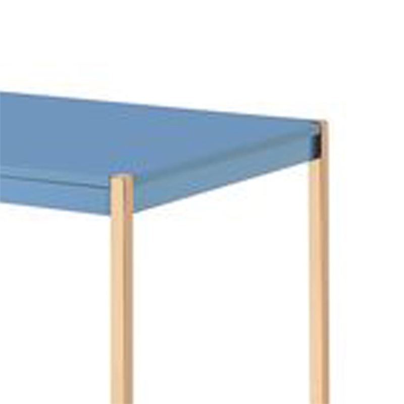 Pemberly Row Writing Desk w/ Built-In USB Dock & Metal Base in Blue & Rose Gold