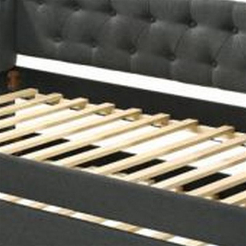 Pemberly Row Twin Daybed with Button Tufted Chesterfield Style & Trundle in Gray