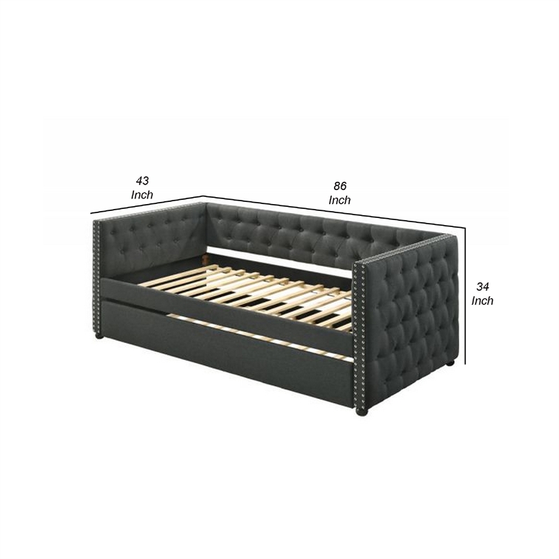 Pemberly Row Twin Daybed with Button Tufted Chesterfield Style & Trundle in Gray