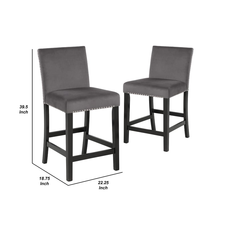 Pemberly Row 40 Inch Counter Height Chair Set of 2 with Velvet Seat in Gray