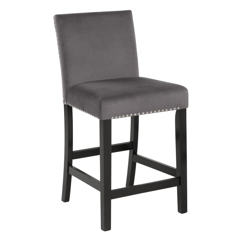 Pemberly Row 40 Inch Counter Height Chair Set of 2 with Velvet Seat in Gray