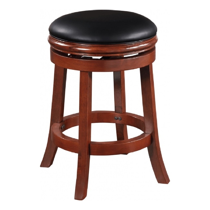 Pemberly Row 24 Inch Rubberwood Swivel Counter Stool with Footrest in Black