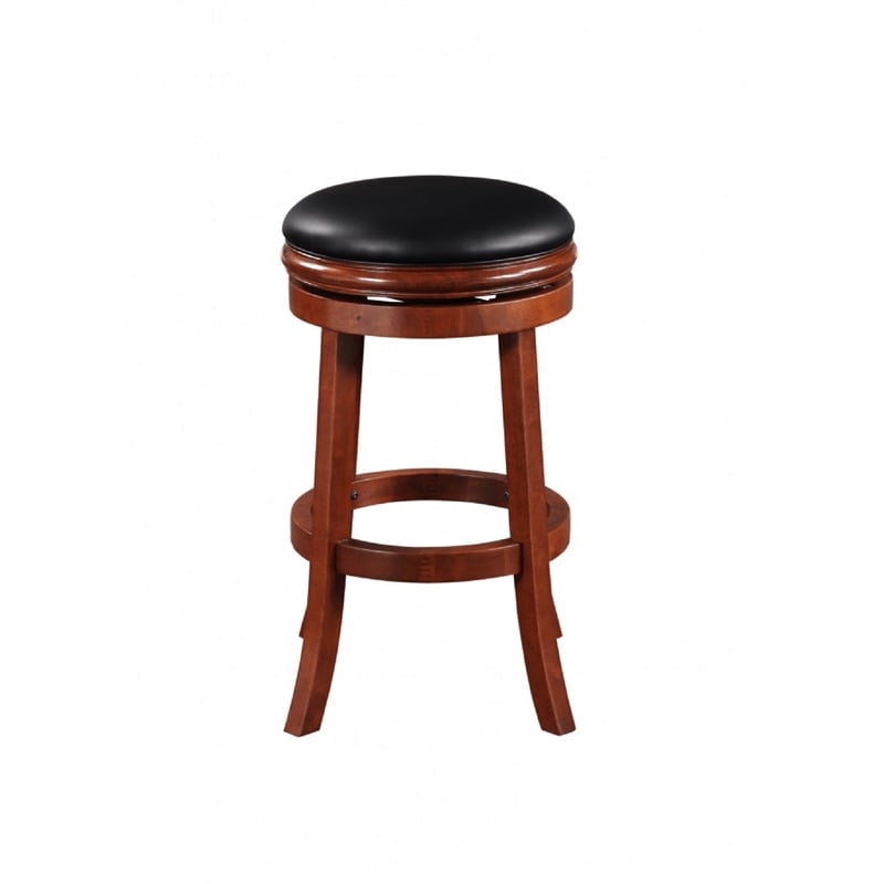 Pemberly Row 30 Inch Rubberwood Swivel Barstool with Full Ring Footrest in Black