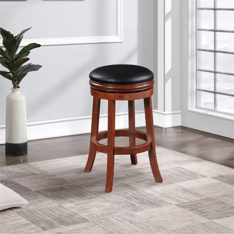 Pemberly Row 30 Inch Rubberwood Swivel Barstool with Full Ring Footrest in Black