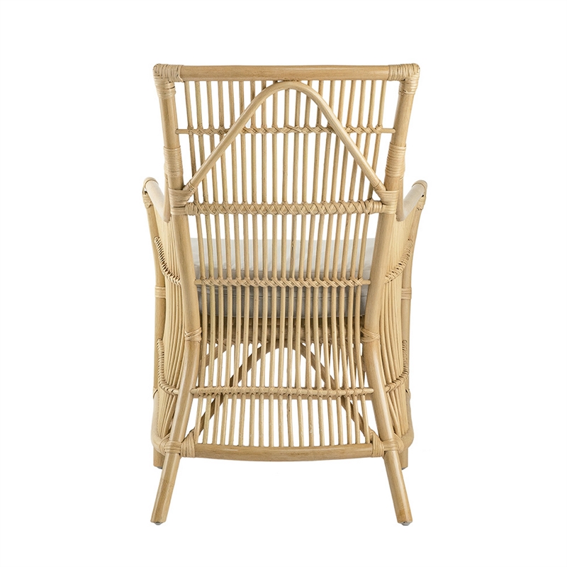 Pemberly Row Rattan Dining Armchair with Padded Seat & Slatted Back in Brown