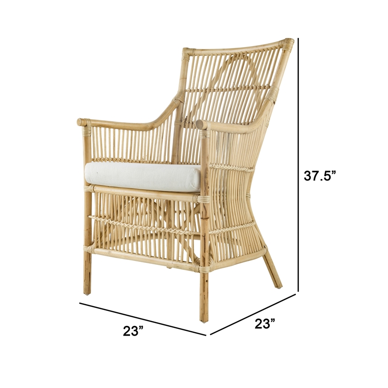 Pemberly Row Rattan Dining Armchair with Padded Seat & Slatted Back in Brown