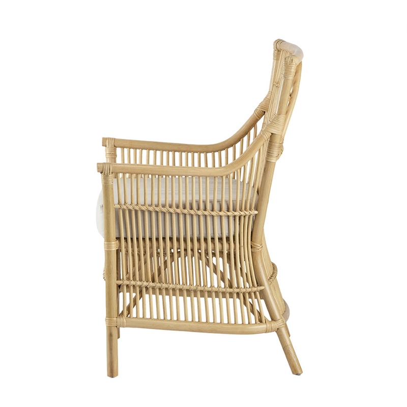 Pemberly Row Rattan Dining Armchair with Padded Seat & Slatted Back in Brown