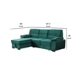 Pemberly Row 98 Inch 2 Piece Sectional Sofa with Pull Out Bed in Green Velvet