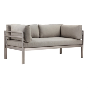 Pemberly Row 65 Inch Outdoor Sofa with Water Resistant Cushions in Gray