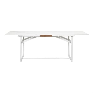 Pemberly Row 87 Inch Outdoor Dining Table with Ceramic Top in White