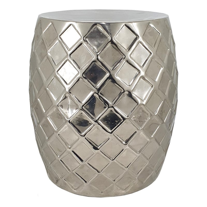 Pemberly Row 20 Inch Aluminum Drum Shape Stool Table in Silver