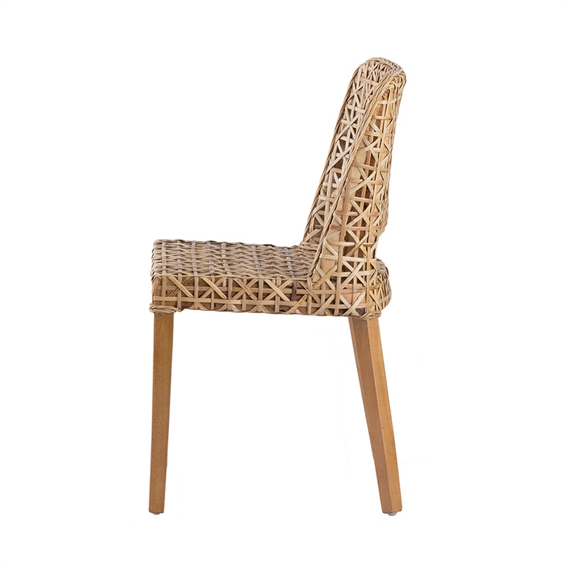 Pemberly Row Woven Rattan Dining Side Chair with Wood Frame in Natural Brown
