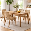 Pemberly Row Woven Rattan Dining Side Chair with Wood Frame in Natural Brown
