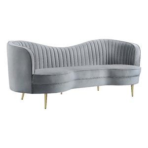 Pemberly Row 84 Inch Curved Kidney Shape Sofa with Channel Tufting in Gray
