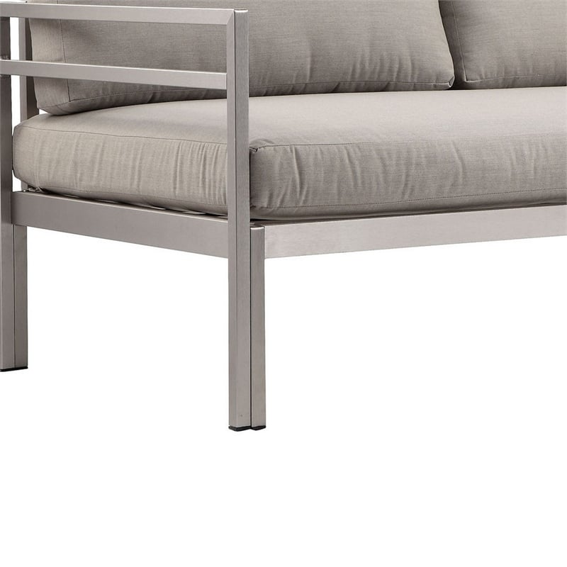 Pemberly Row 65 Inch Outdoor Sofa with Water Resistant Cushions in Gray