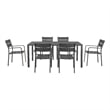 Pemberly Row 7 Piece Outdoor Dining Set with Plank Seats and Backs in Gray