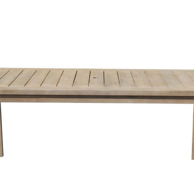Pemberly Row 70 Inch Outdoor Dining Table with Plank Top in Natural Brown