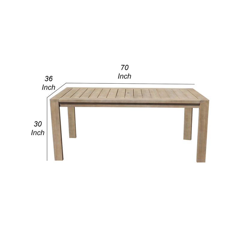 Pemberly Row 70 Inch Outdoor Dining Table with Plank Top in Natural Brown