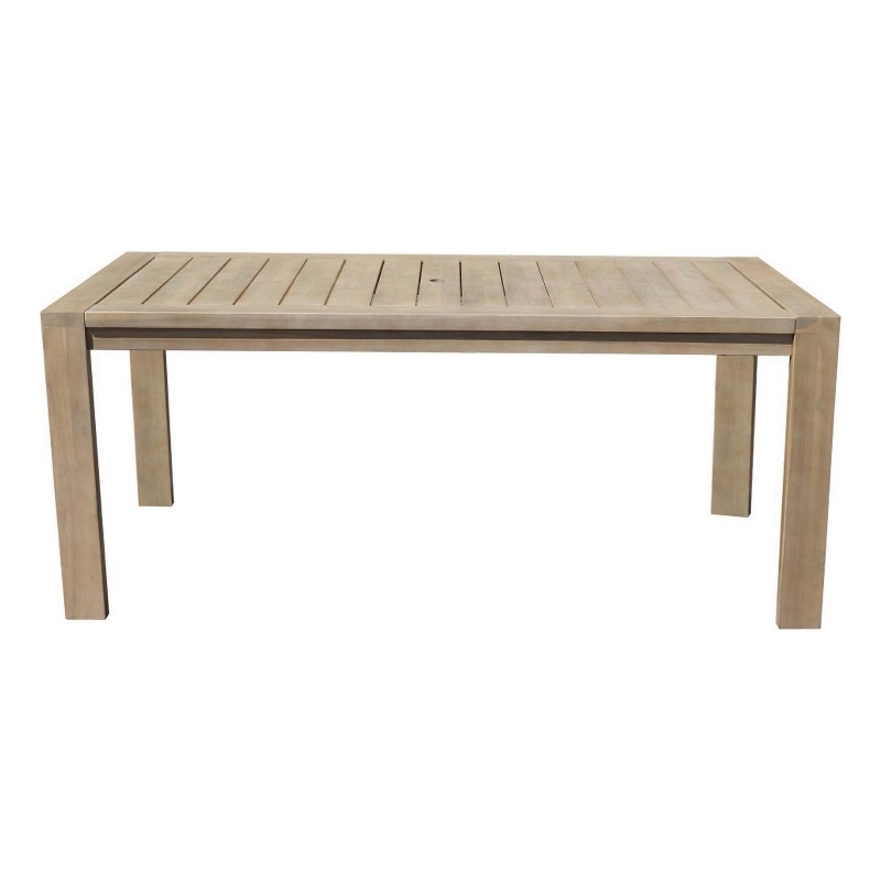 Pemberly Row 70 Inch Outdoor Dining Table with Plank Top in Natural Brown