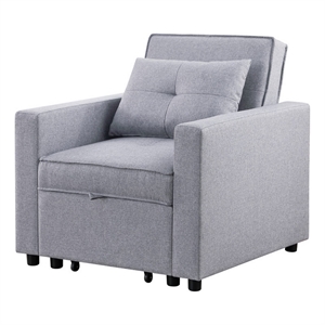 Pemberly Row 34 Inch Convertible Sleeper Armchair with Side Pocket in Light Gray