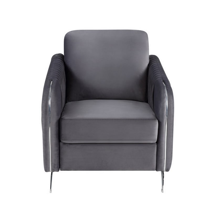 Pemberly Row 32 Inch Modern Accent Armchair with Vertical Quilted Back in Gray
