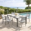 Pemberly Row 7 Piece Outdoor Dining Set with Textilene Fabric Seats in White
