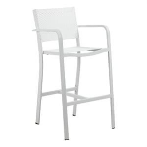 Pemberly Row 44 Inch Outdoor Bar Stool Set of 6 with Curved Arms in White