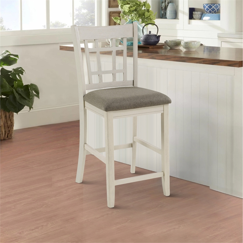 Pemberly Row 2Pc Counter Height Chairs with Saddle Back in Antique White & Brown