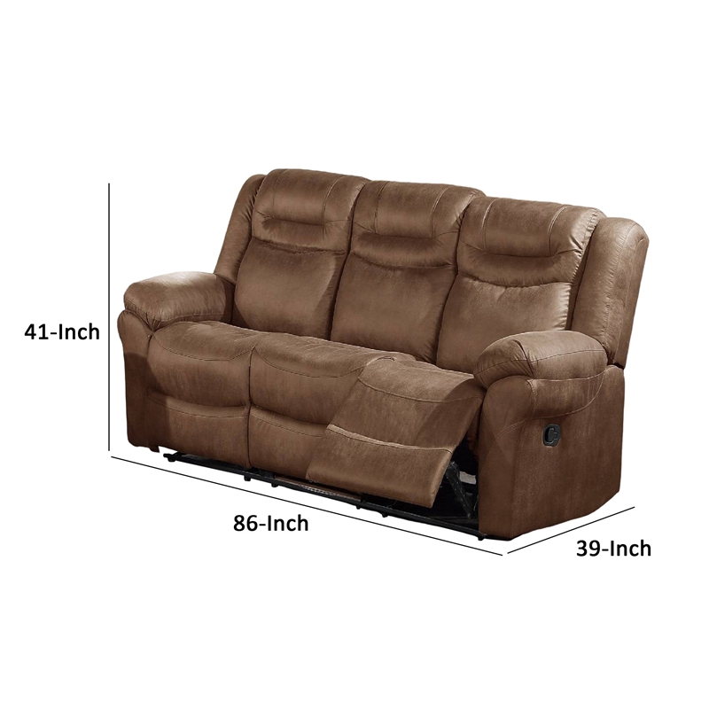 Pemberly Row 86 Inch Power Reclining Sofa with Pull Tab in Brown Leather