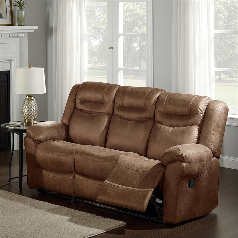 Pemberly Row 86 Inch Power Reclining Sofa with Pull Tab in Brown Leather