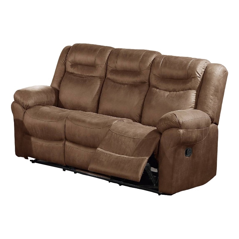 Pemberly Row 86 Inch Power Reclining Sofa with Pull Tab in Brown Leather