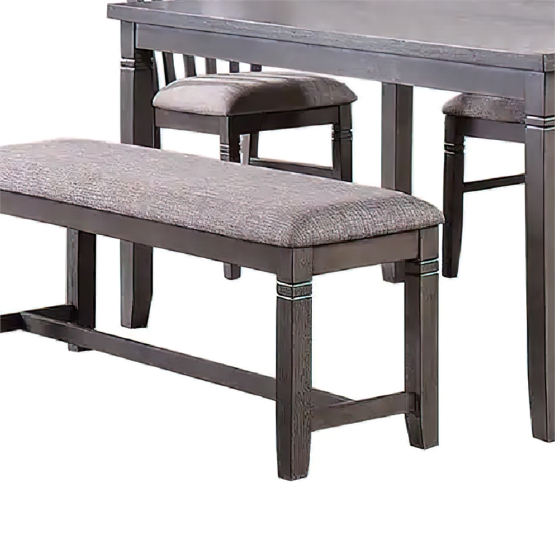 Pemberly Row 6 Piece Rubberwood Dining Set with Table 4 Chairs and Bench in Gray