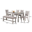 Pemberly Row 6 Piece Dining Set with Table 4 Chairs and Bench in Warm Gray