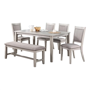 Pemberly Row 6 Piece Dining Set with Table 4 Chairs and Bench in Warm Gray