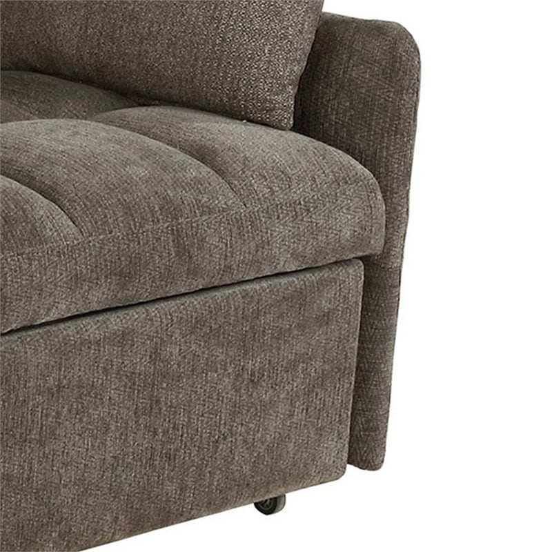 Pemberly Row 59 Inch Sleeper Sofa Futon with Grid Tufting and Pillows in Brown