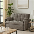 Pemberly Row 59 Inch Sleeper Sofa Futon with Grid Tufting and Pillows in Brown