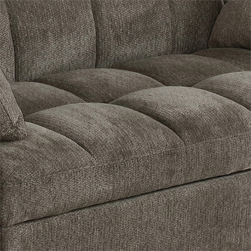 Pemberly Row 59 Inch Sleeper Sofa Futon with Grid Tufting and Pillows in Brown