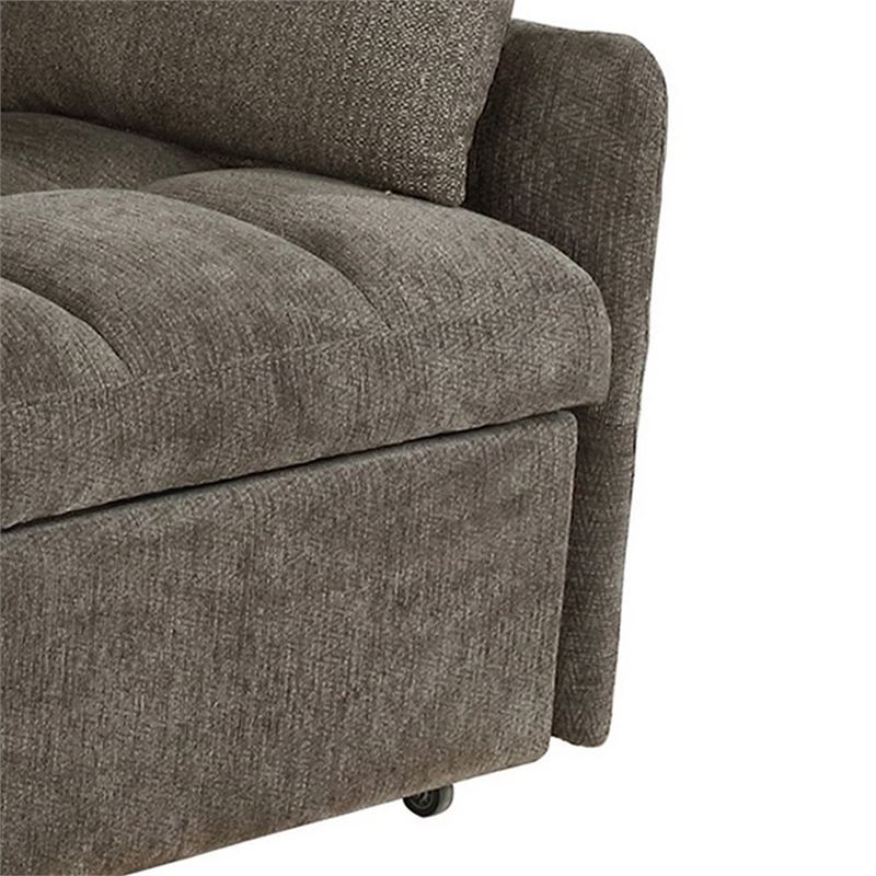 Pemberly Row 59 Inch Sleeper Sofa Futon with Grid Tufting and Pillows in Brown