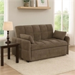 Pemberly Row 59 Inch Sleeper Sofa Futon with Grid Tufting and Pillows in Brown
