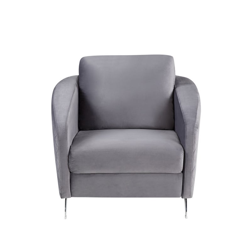 Pemberly Row 36 Inch Diamond Stitch Accent Armchair in Gray Velvet