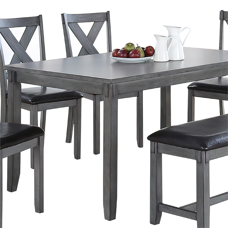 Pemberly Row 6 Piece Dining Set with Table 4 Chairs and Bench in Gray