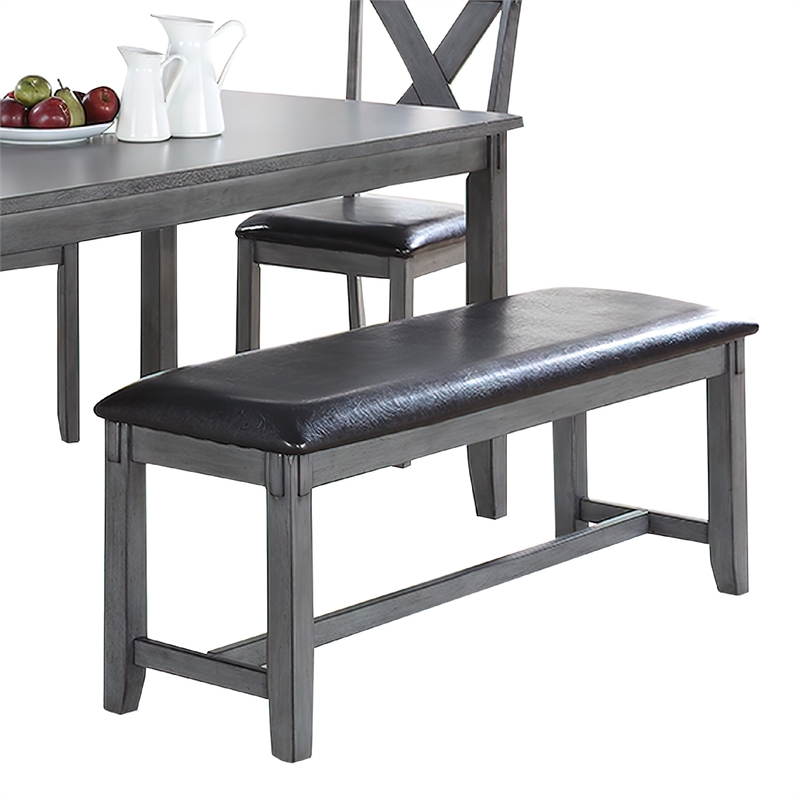 Pemberly Row 6 Piece Dining Set with Table 4 Chairs and Bench in Gray