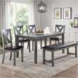 Pemberly Row 6 Piece Dining Set with Table 4 Chairs and Bench in Gray